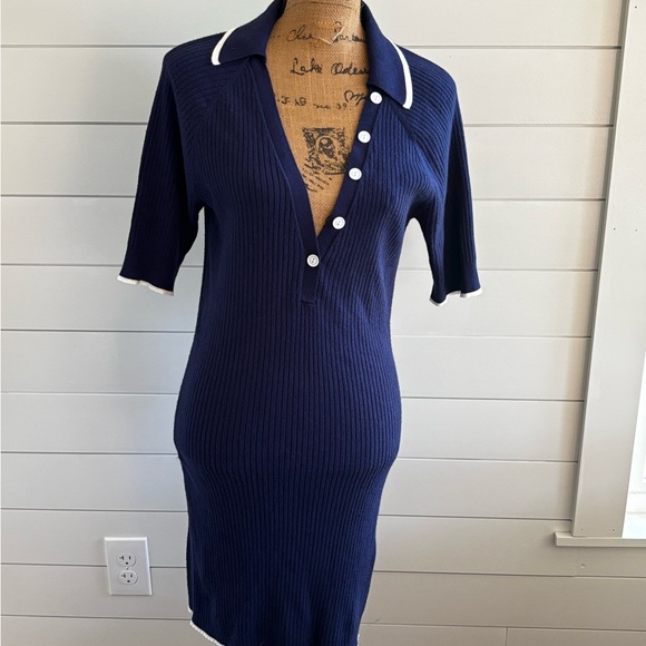 Navy Blue Collared Knit Dress - Picture 1 of 2